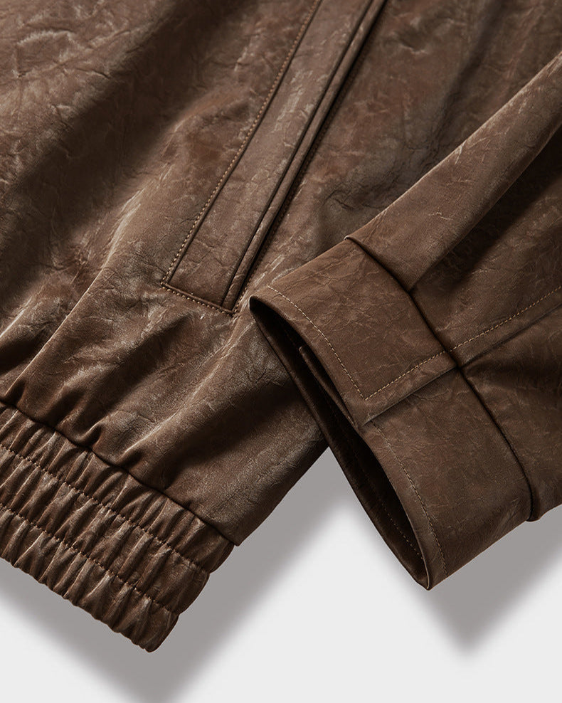 The Crinkle Effect Faux Leather Zip Jacket