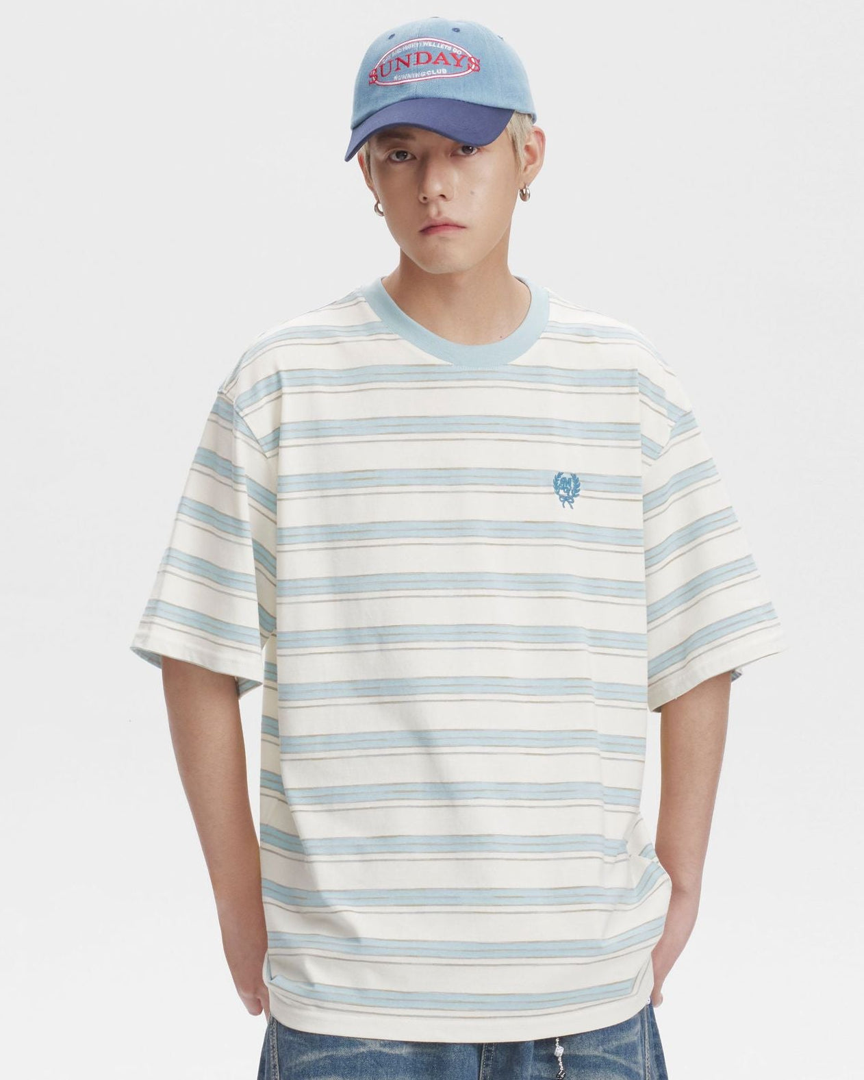 The Embroidered Contrast Striped Short-sleeved T-shirt