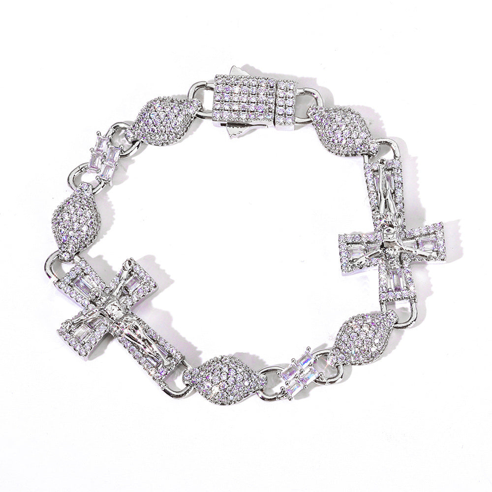 Iced Crucifix Link Bracelet