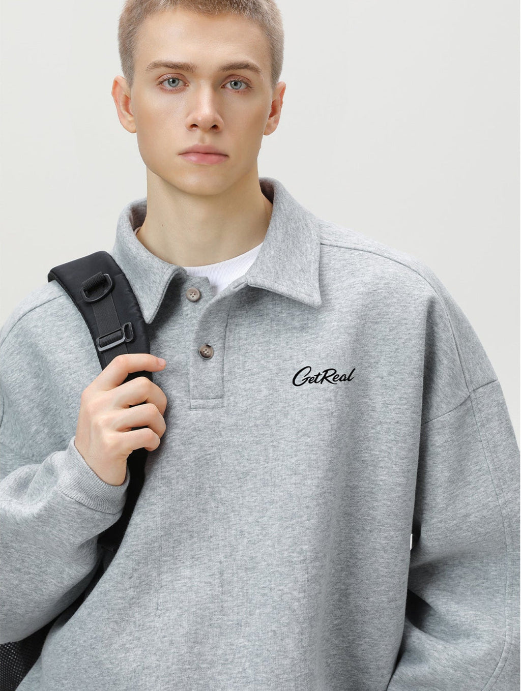 "Get Real" Oversized Embroidered Polo Sweater