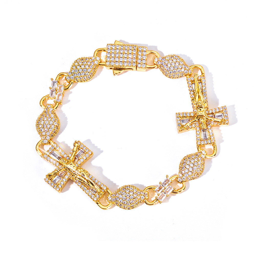 Iced Crucifix Link Bracelet