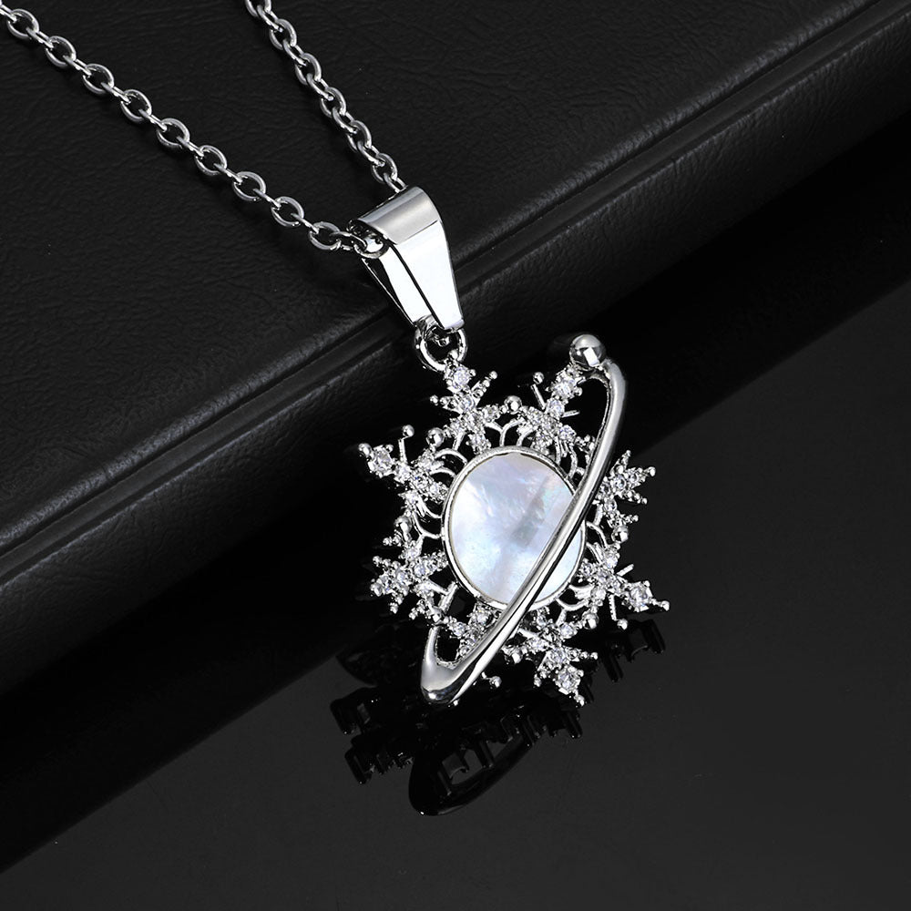 Iced Saturn Snowflake Necklace – Silver Edition