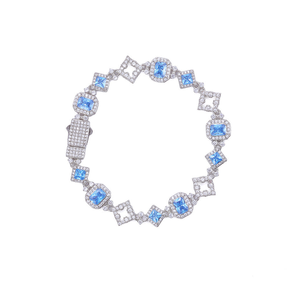 Blue Emerald Square Link Bracelet