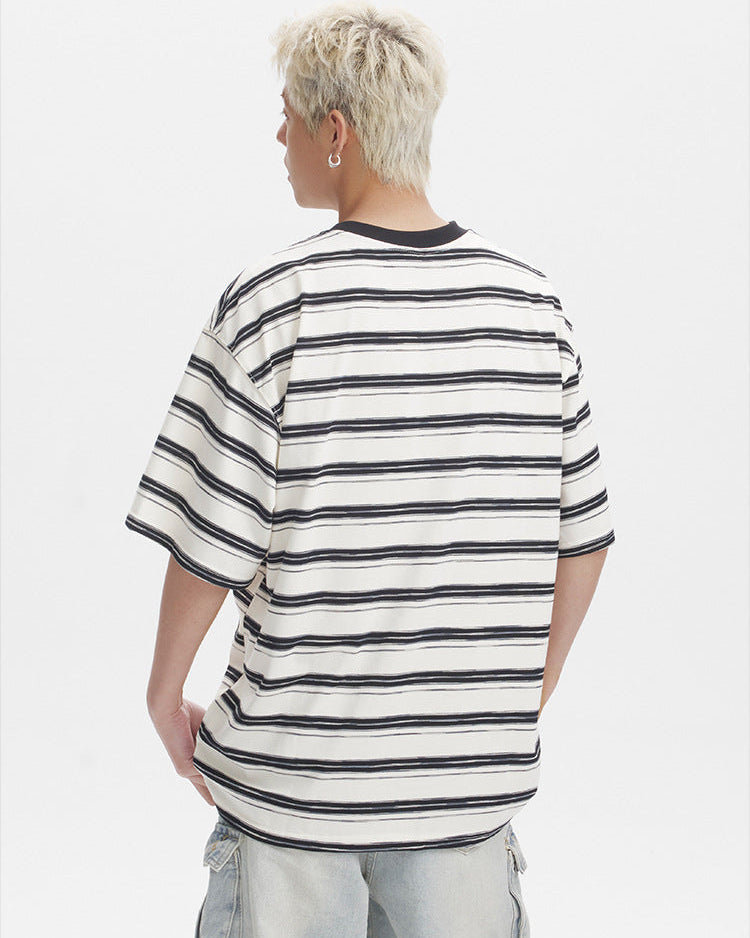 The Embroidered Contrast Striped Short-sleeved T-shirt