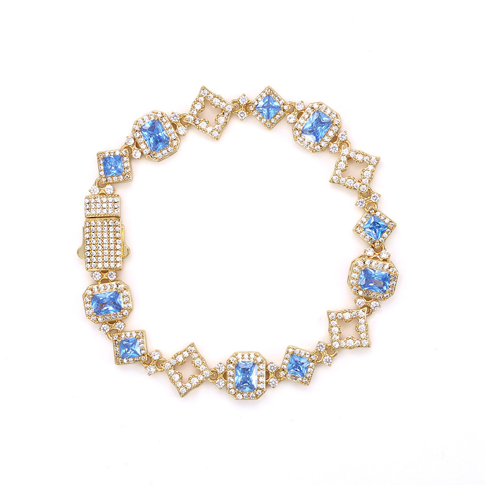 Blue Emerald Square Link Bracelet