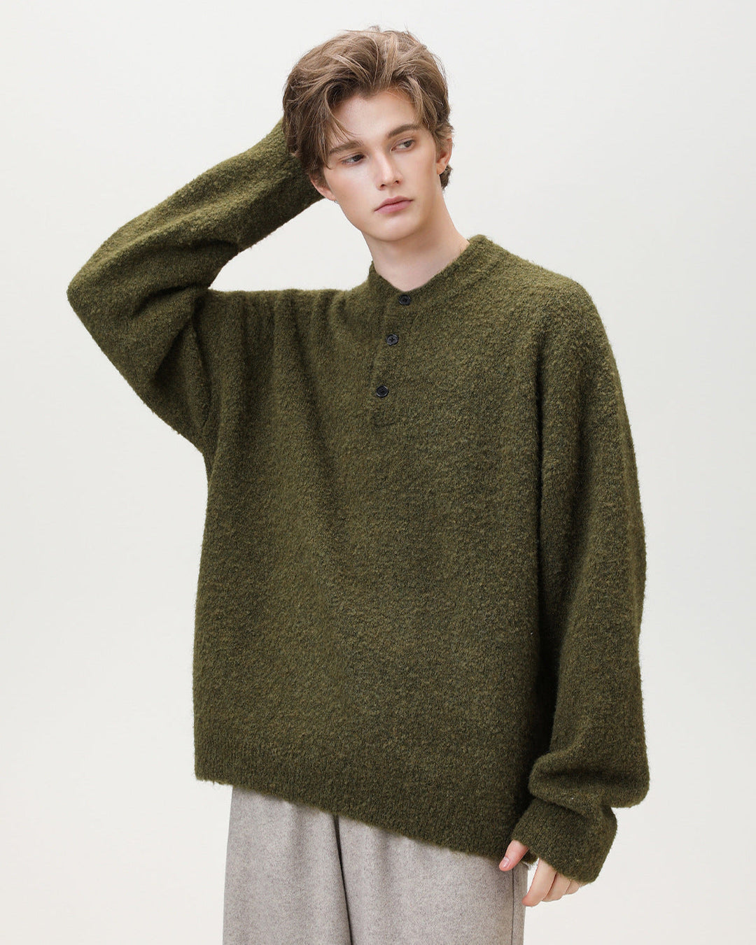 Brushed Henley Knit Sweater