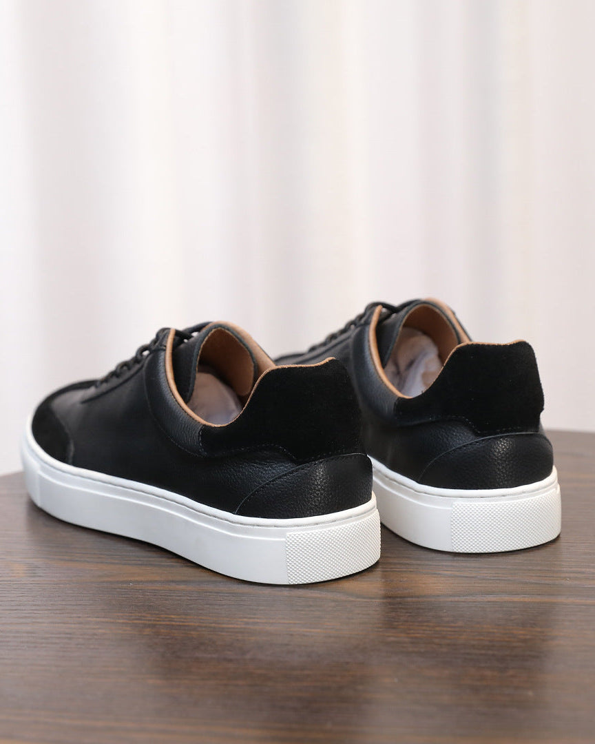 Leather & Suede Low-Top Sneakers with Contrast Sole
