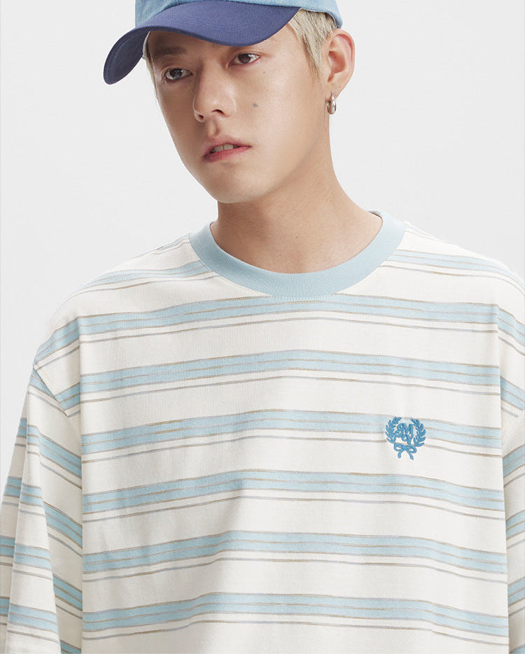 The Embroidered Contrast Striped Short-sleeved T-shirt