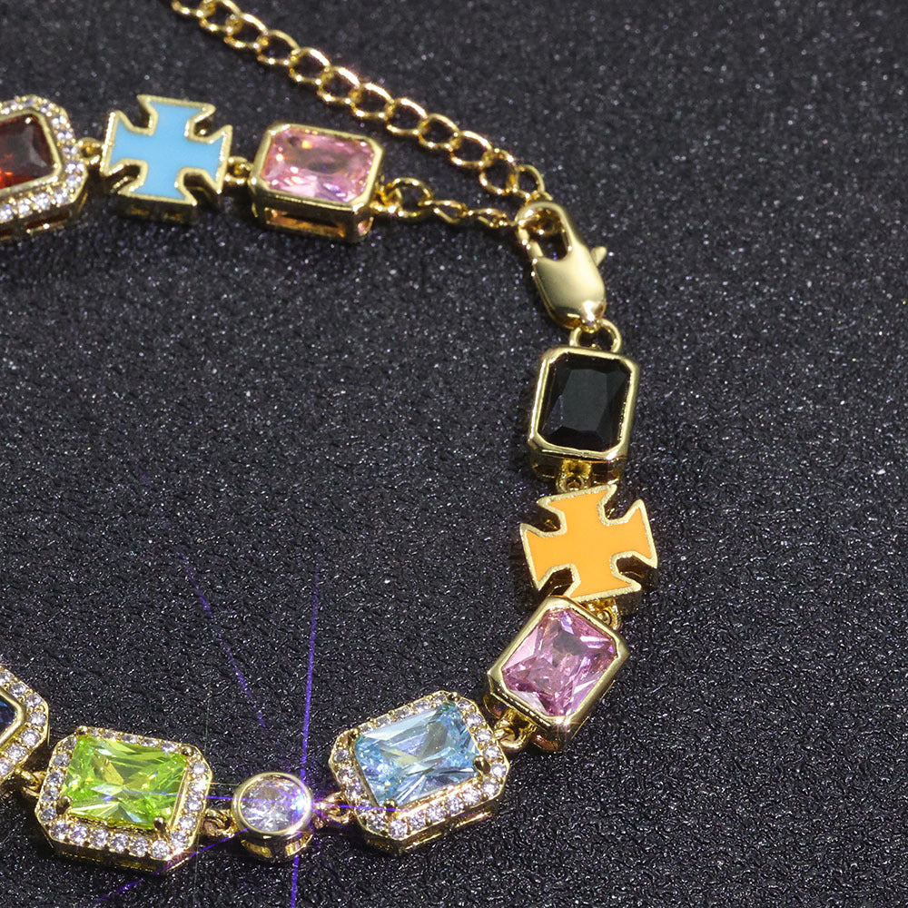 Multicolor Gemstone Cross Bracelet