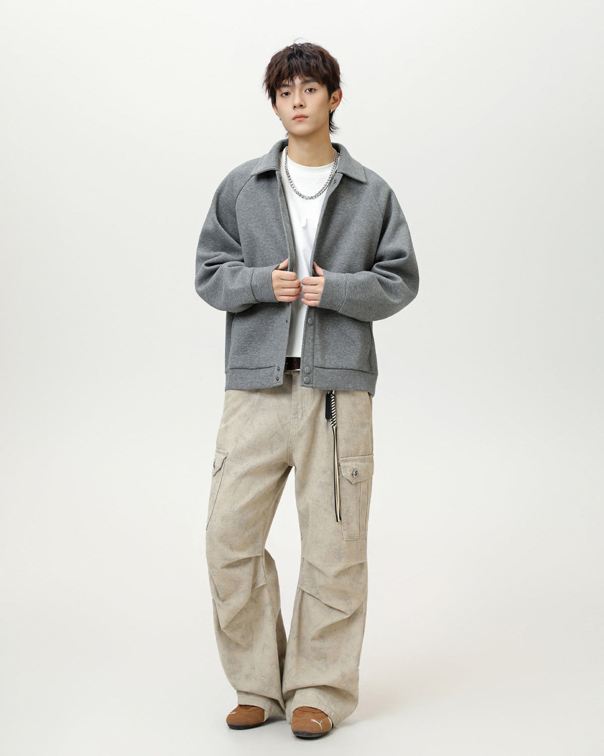 Raglan Wool Blend Short Coat – Textured Casual Oversized Fit