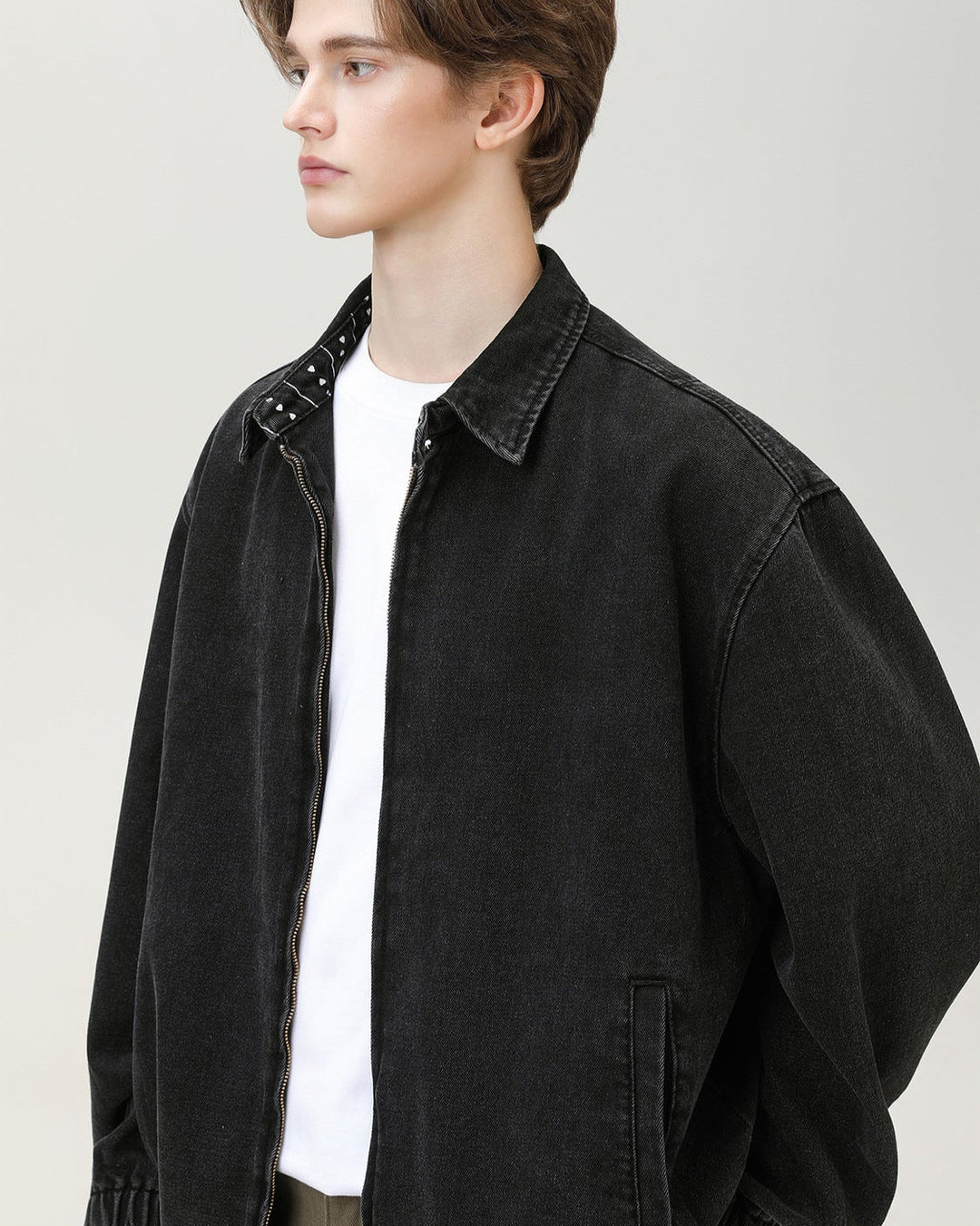 Oversized Black Denim Zip Jacket