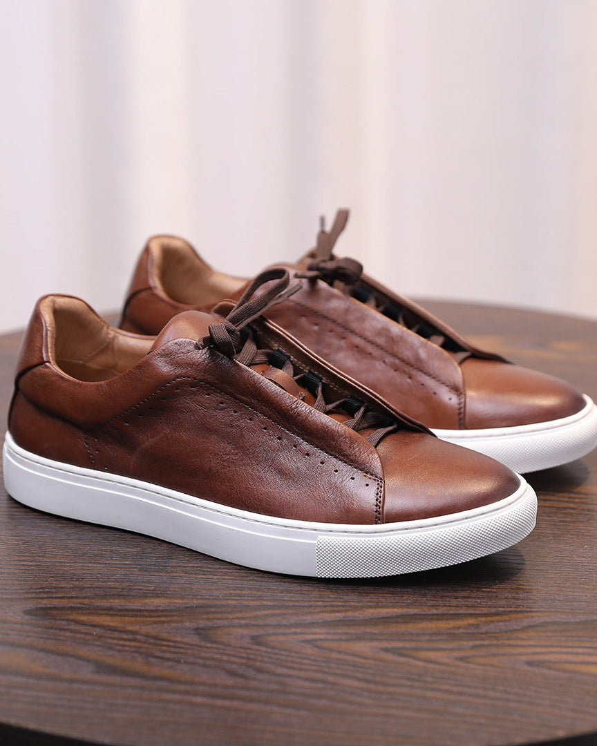 The Softey Leather Low Sneakers - Brown
