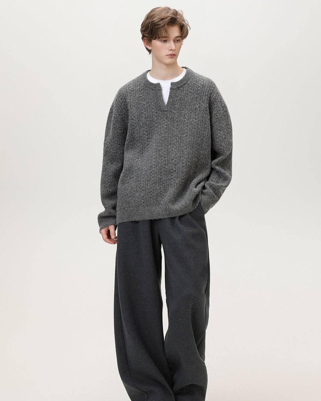 Split-Neck Knit Sweater