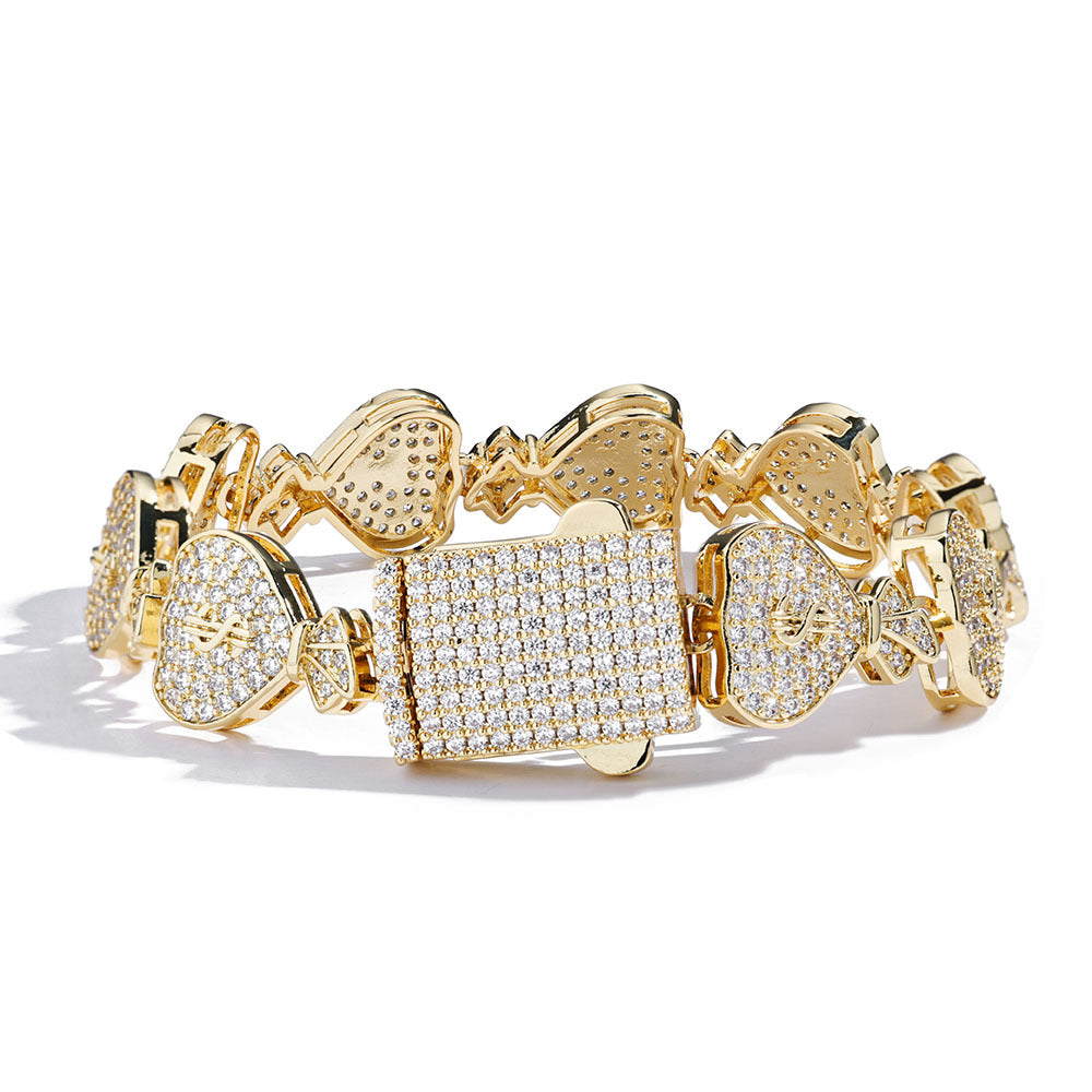 Iced Heart Link Bracelet – Gold Digger Edition