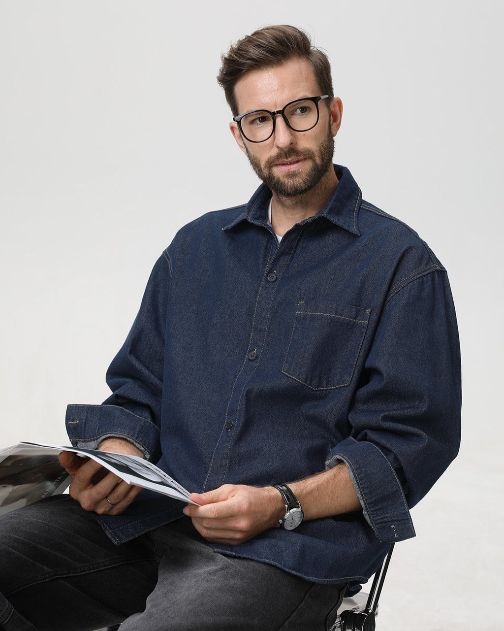 American Vintage Denim Long-Sleeve Overshirt