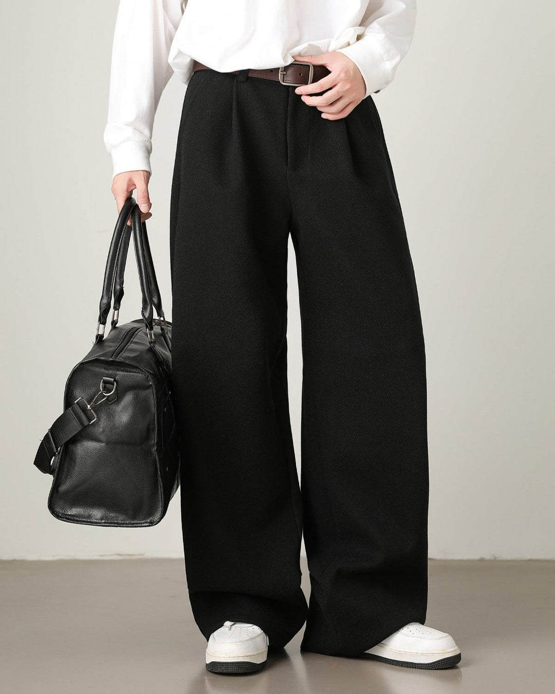 Wool Blend Wide-Leg Trousers