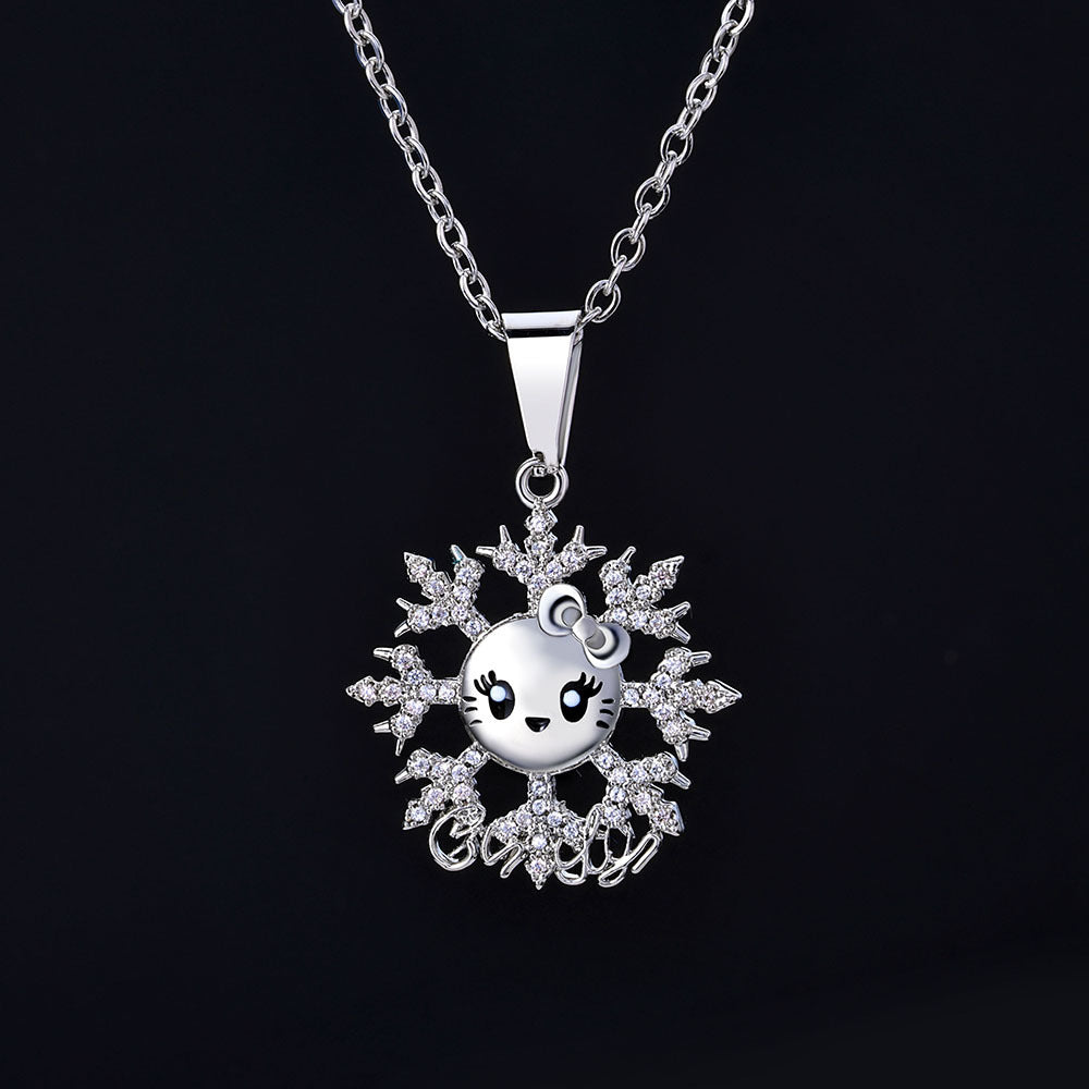 Iced Snowflake Kitty Pendant Necklace