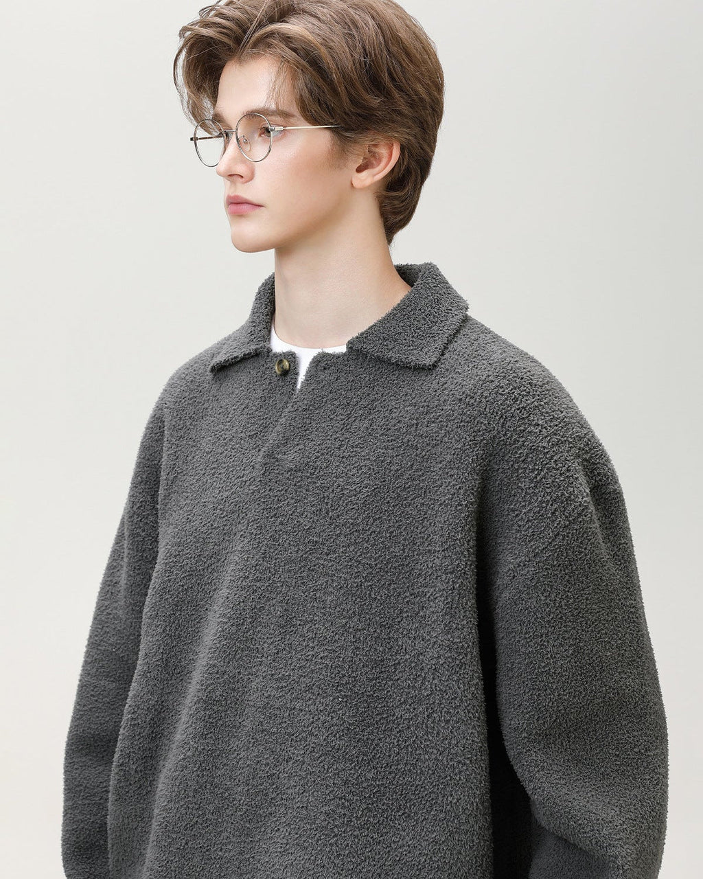 Wool Blend Knit One Button Oversized Henley Sweater