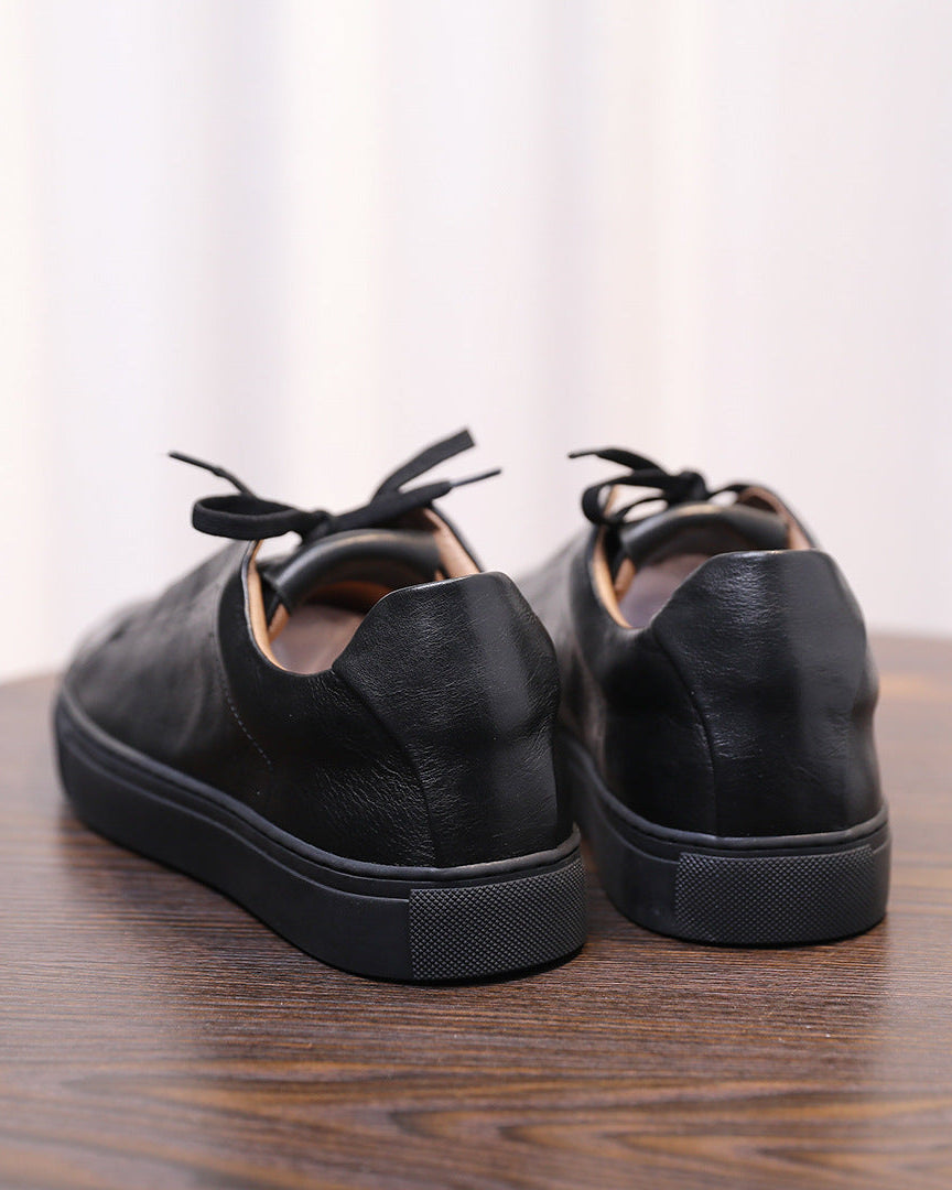 The Softey Leather Low Sneakers - Black