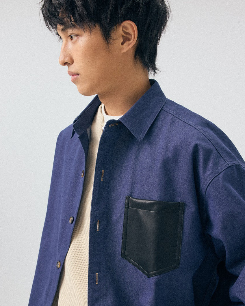 The Lexington PU Leather Pocket Denim Polo Shirt