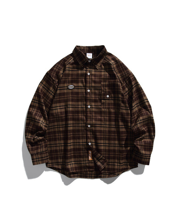 The TerraTone Plaid Fleece Long-sleeved Polo Shirt