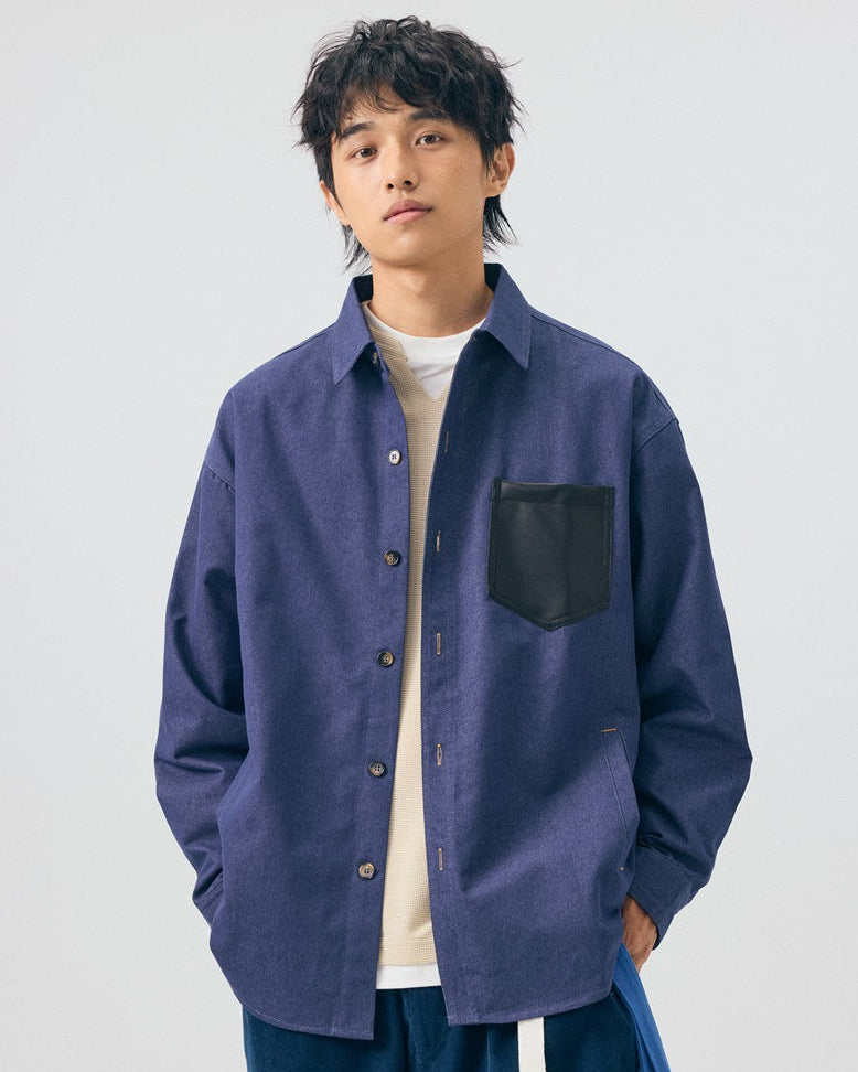 The Lexington PU Leather Pocket Denim Polo Shirt