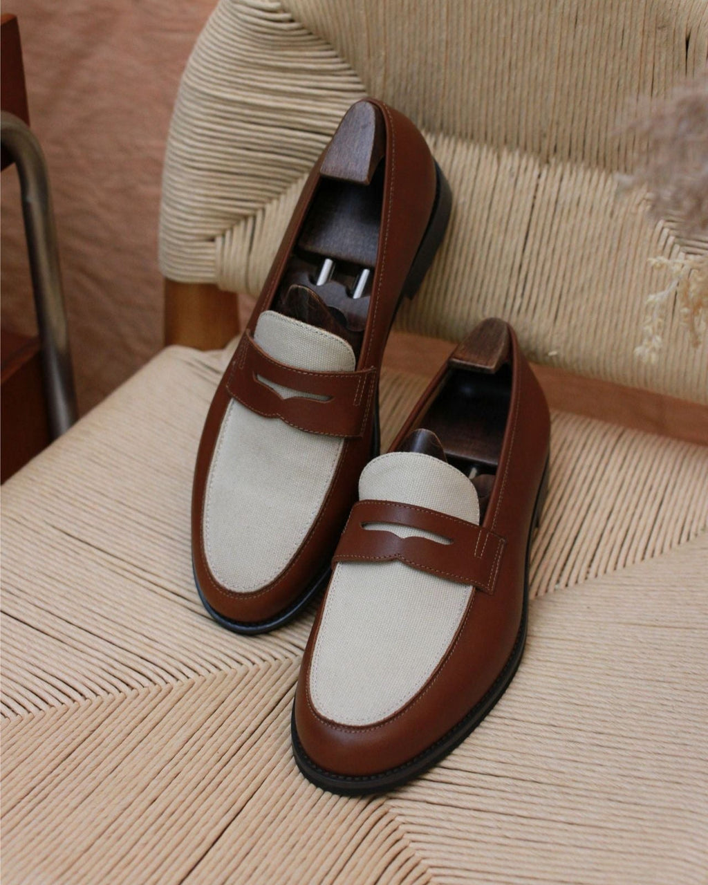Genuine Leather Two-Tone Penny Loafers