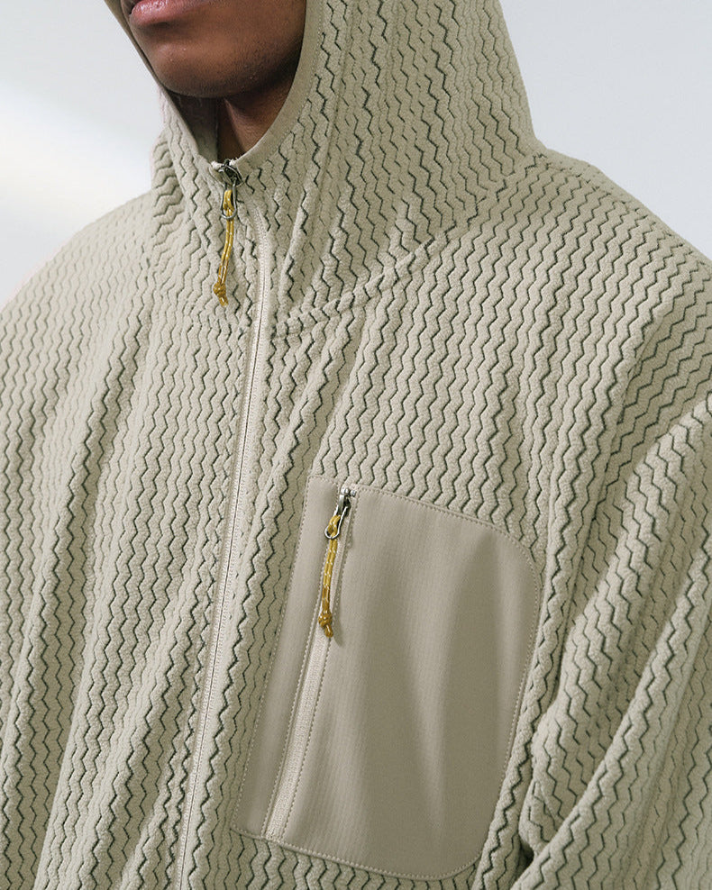 The Waffle Pattern Hooded Zip Jacket