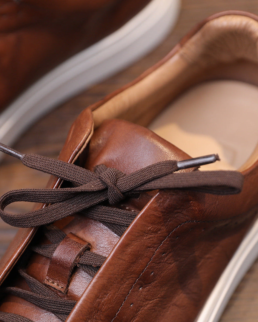 The Softey Leather Low Sneakers - Brown