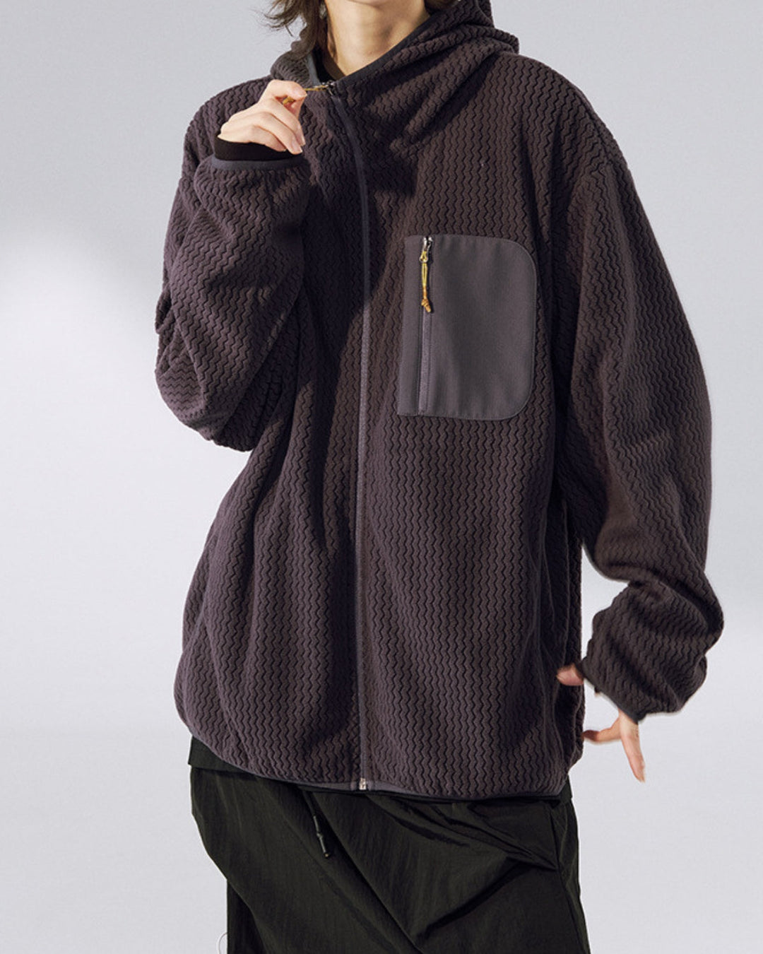 The Waffle Pattern Hooded Zip Jacket