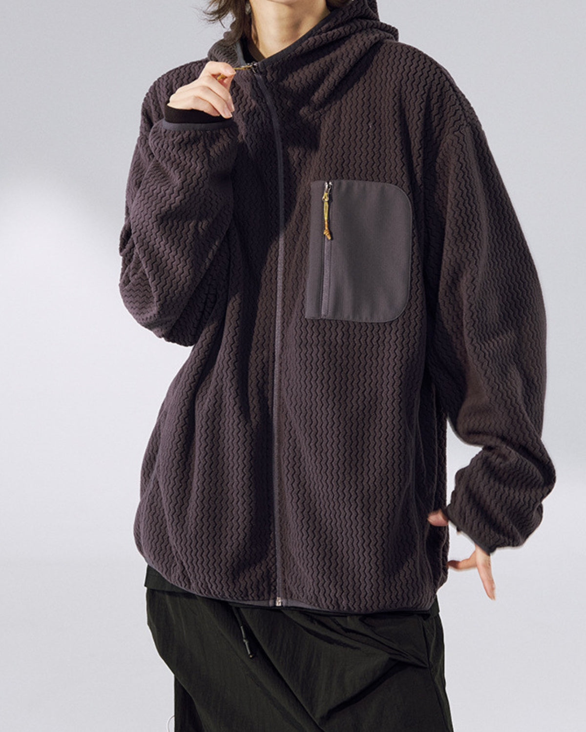 The Waffle Pattern Hooded Zip Jacket