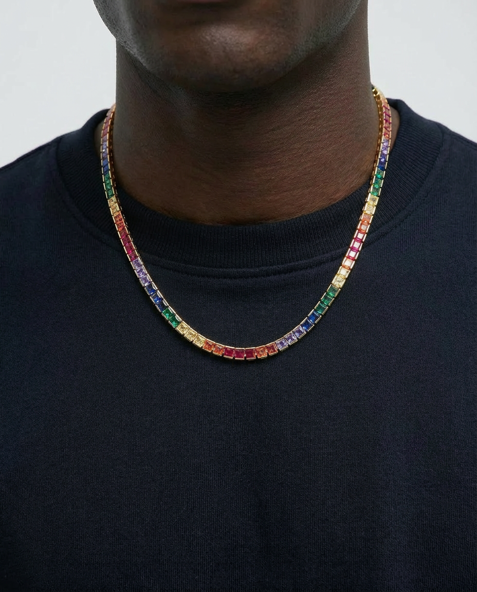 Rainbow Baguette Tennis Chain Necklace
