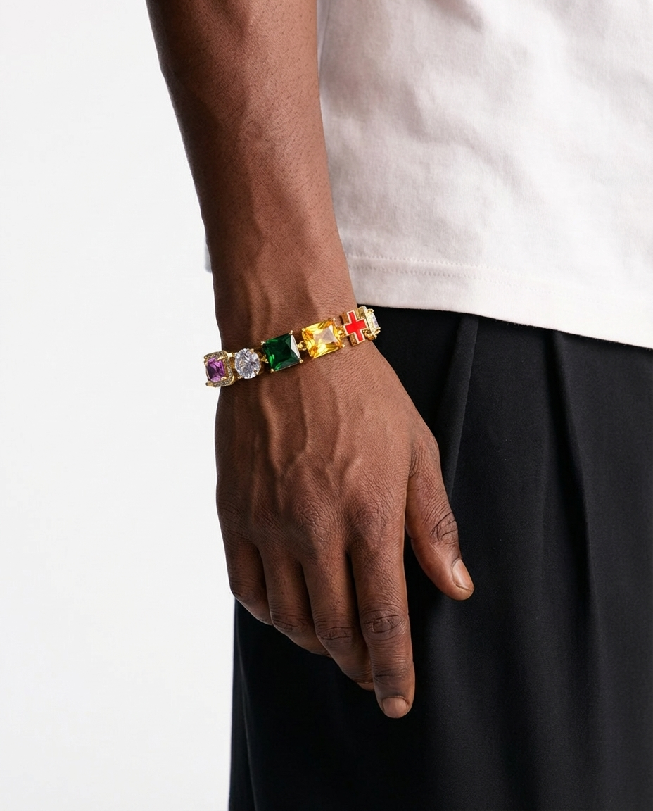 Rainbow Gem Cross Bracelet