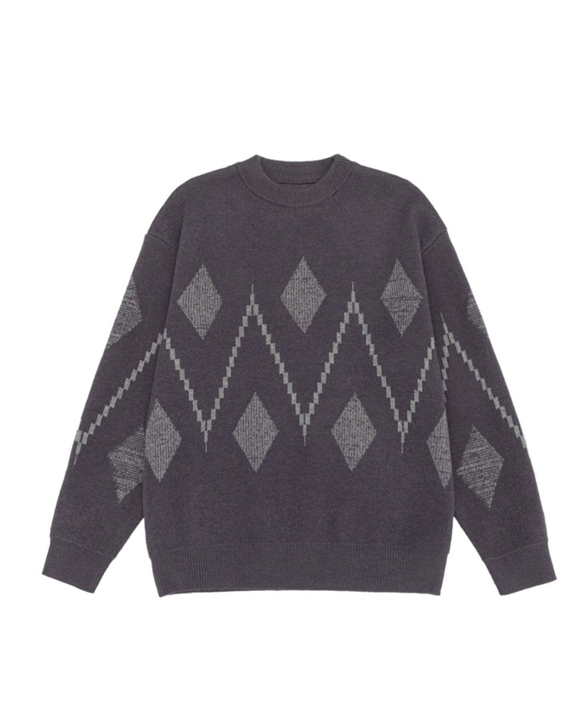 Retro Checkered Jacquard Crewneck Sweater