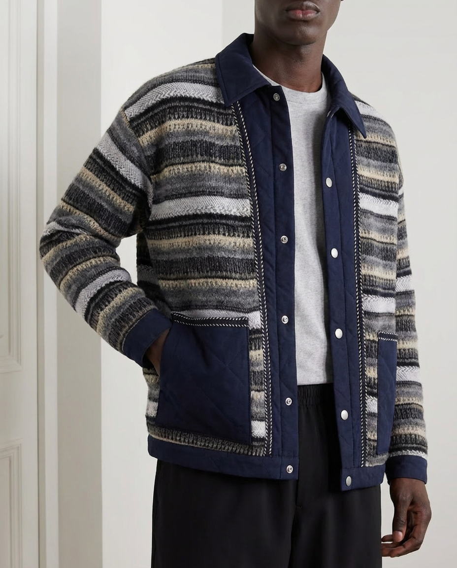 Striped Patchwork Button Jacket