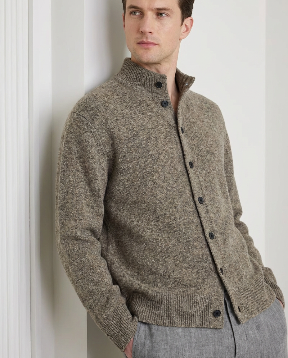 Wool Blend Classic Knit Button Cardigan