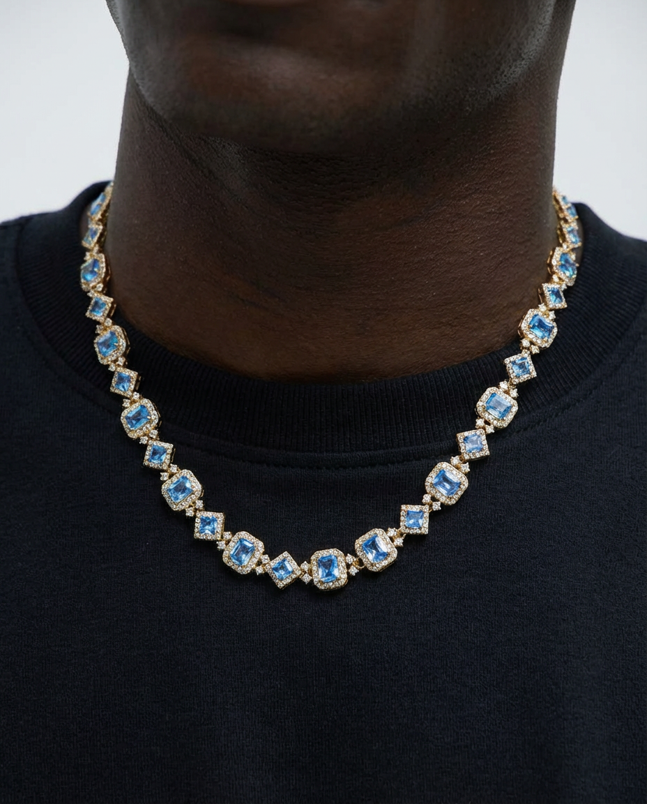 Blue Ice Halo Tennis Necklace