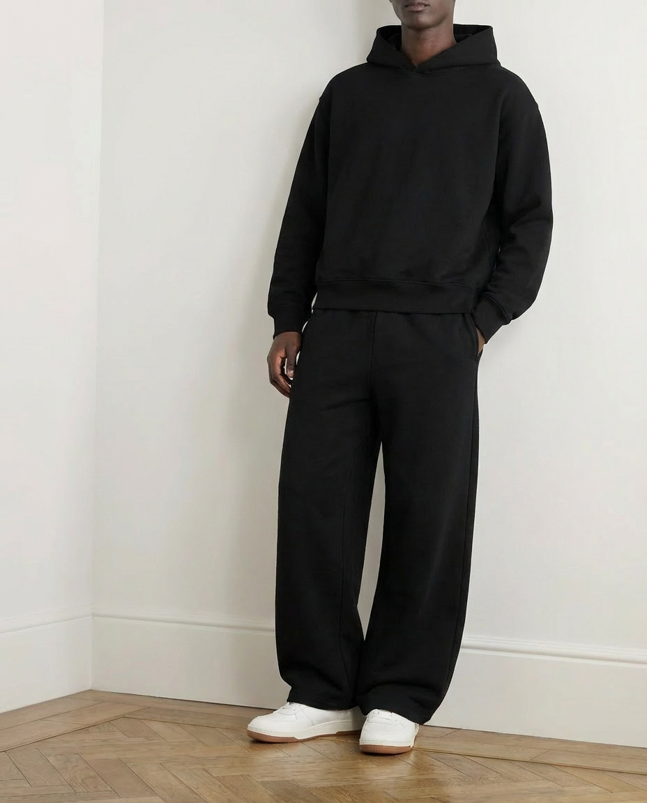 2-piece Wide Loose Fit Hoodie and Joggers Set - Black