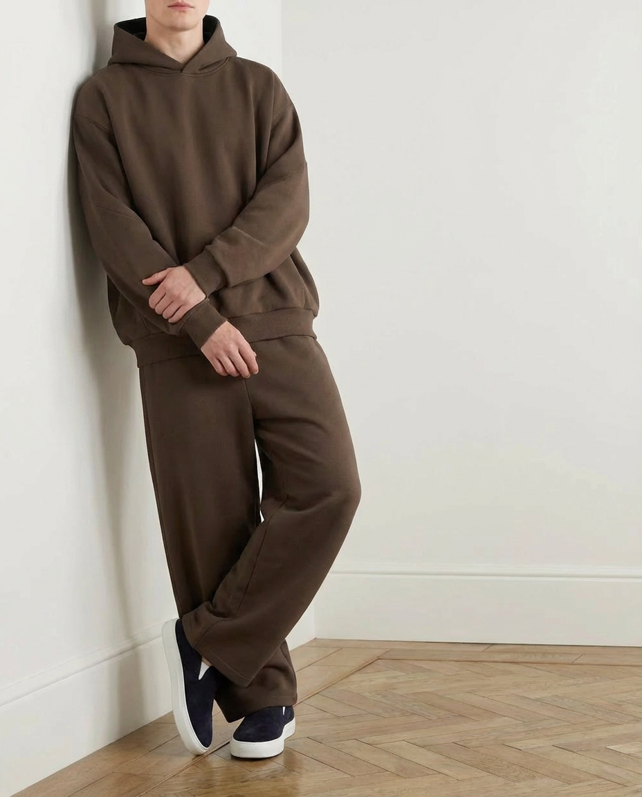 2-piece Wide Loose Fit Hoodie and Joggers Set - Brown