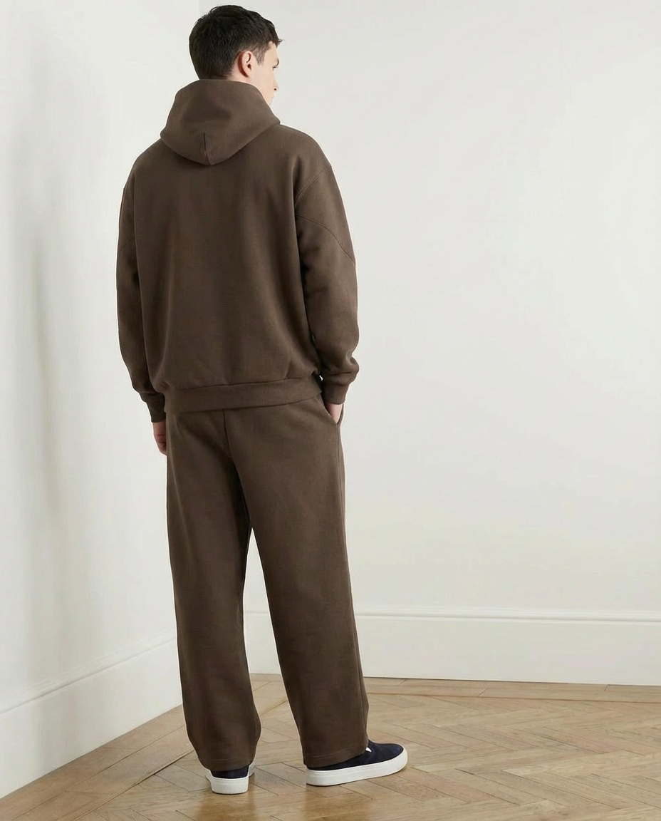 2-piece Wide Loose Fit Hoodie and Joggers Set - Brown