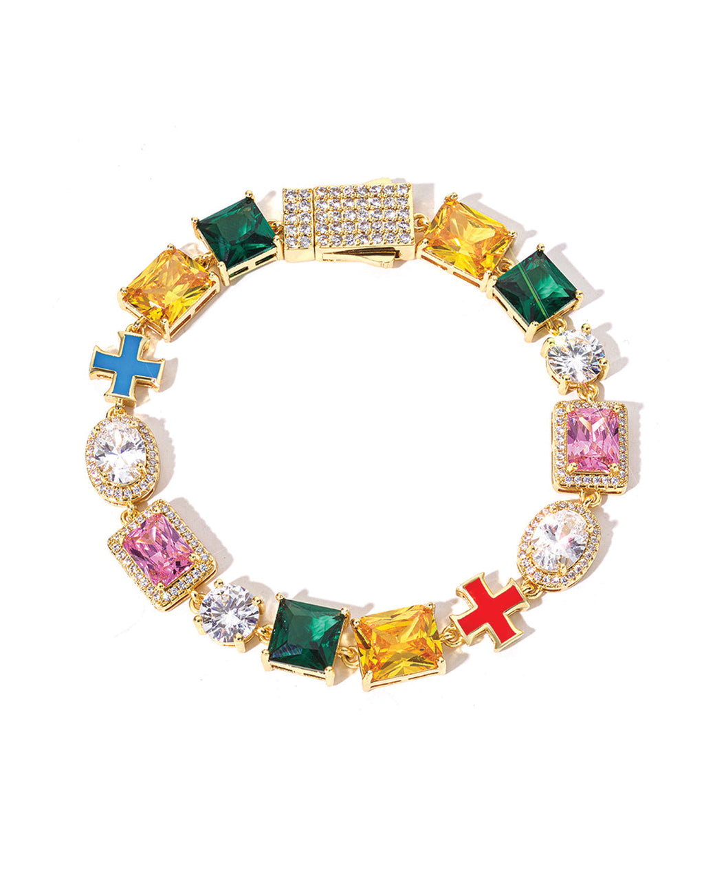 Rainbow Gem Cross Bracelet