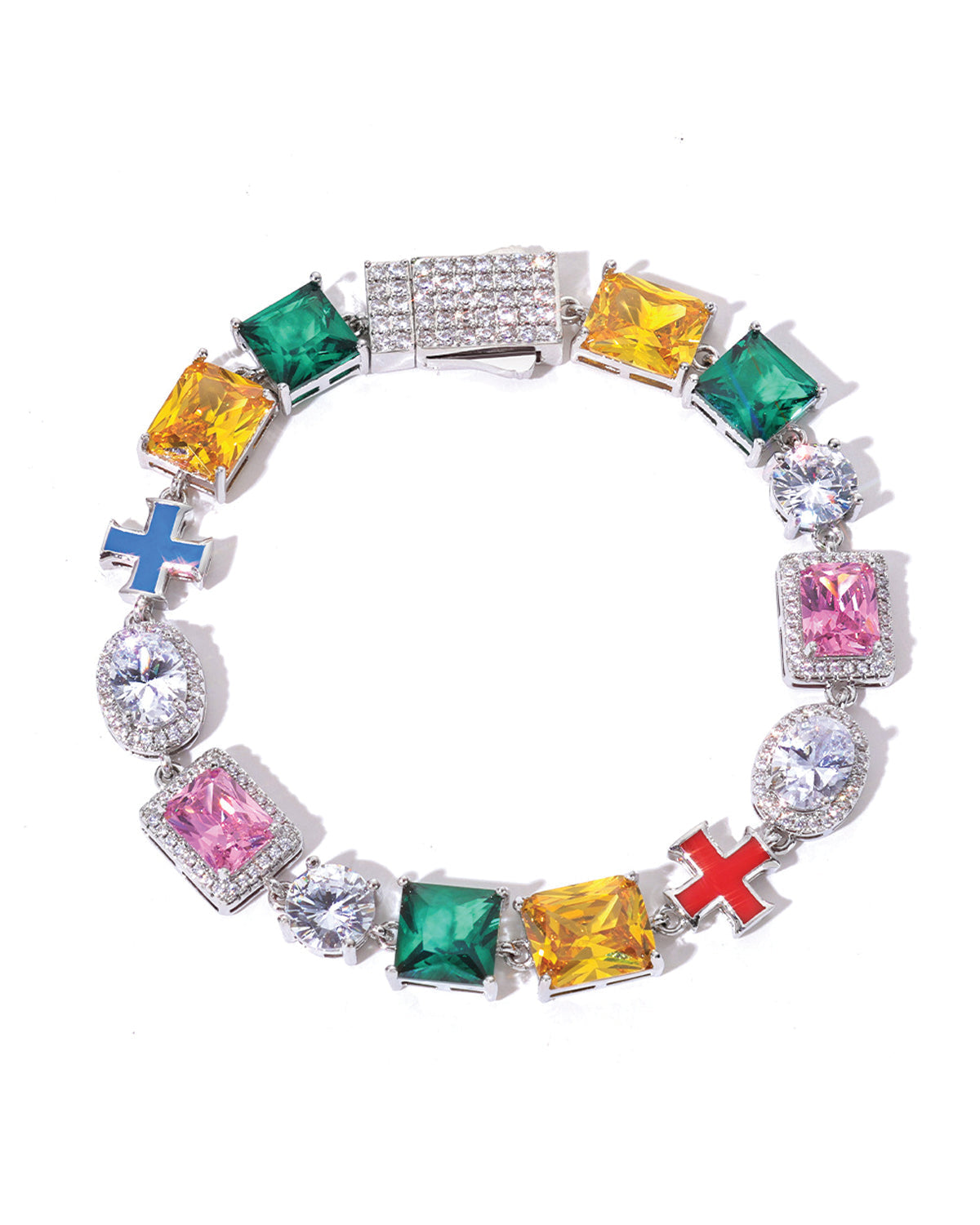Rainbow Gem Cross Bracelet
