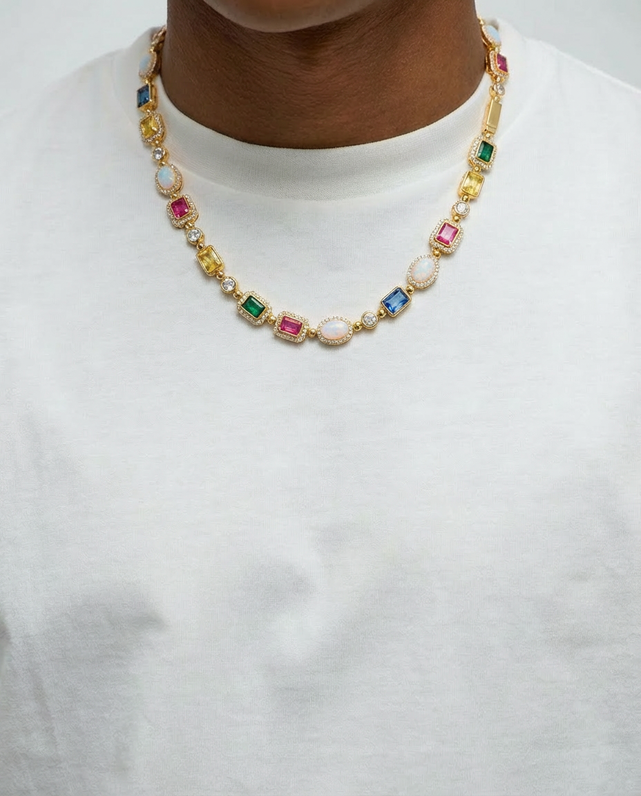 Aurora Opal & Multicolor Gem Tennis Necklace