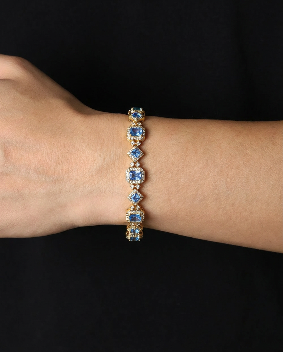Blue Emerald Square Link Bracelet