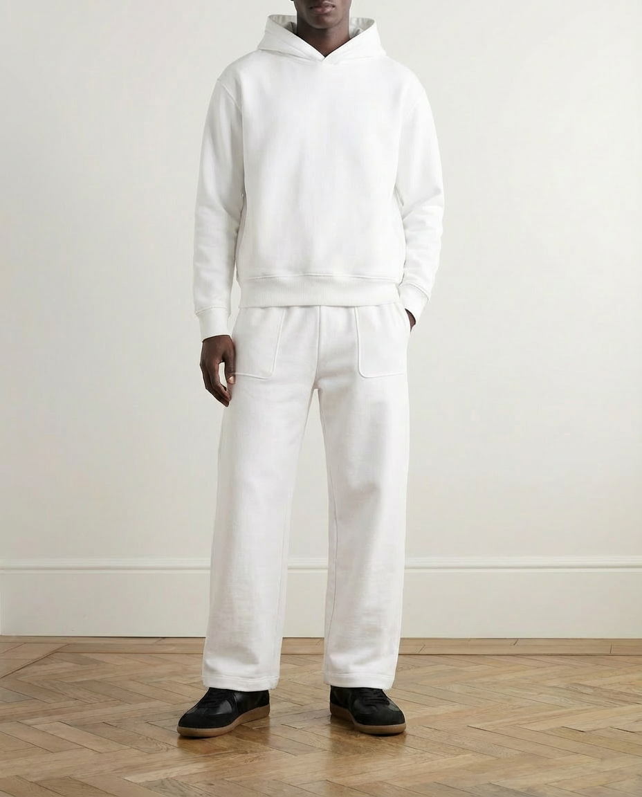 2-piece Wide Loose Fit Hoodie and Joggers Set - White