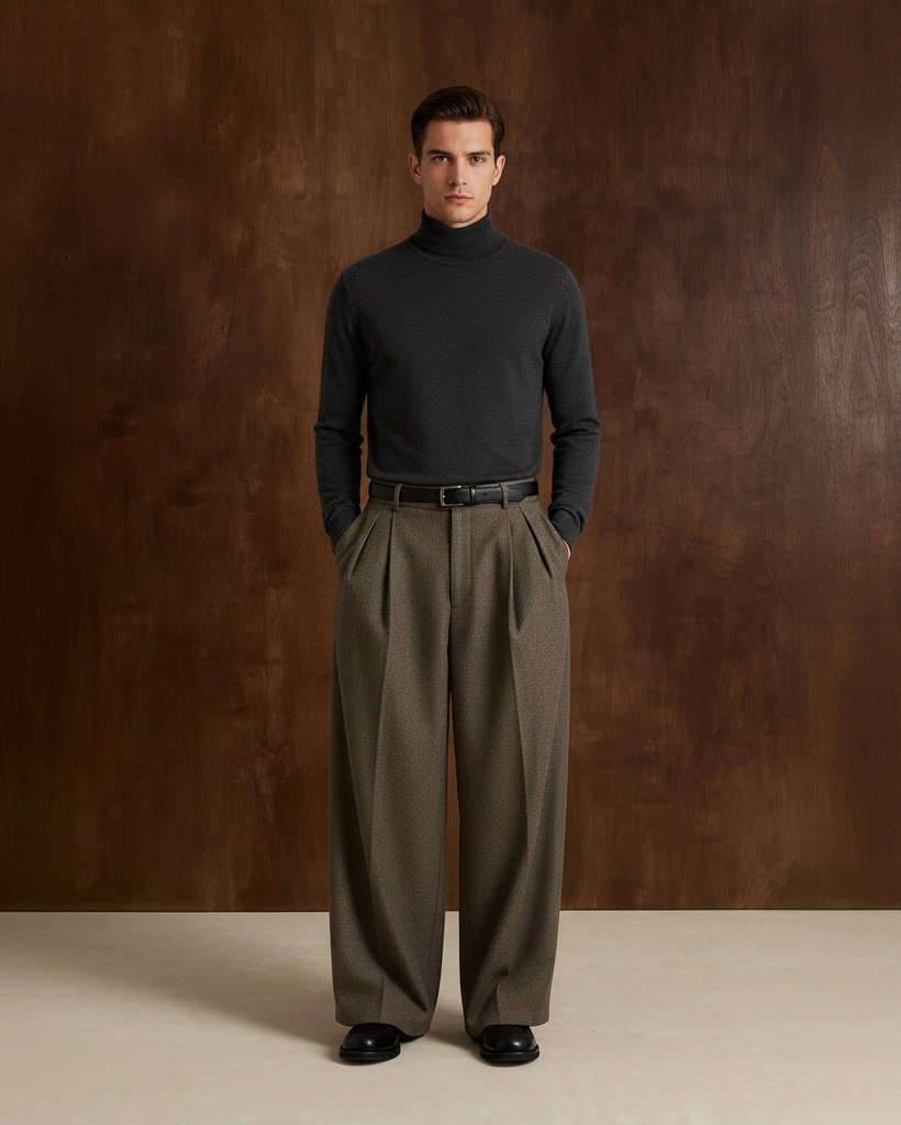 Wide-Leg Pleated Trousers