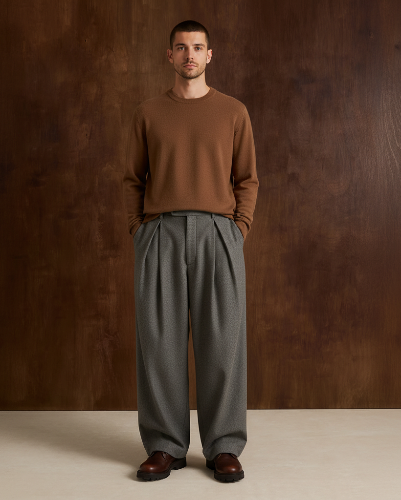 Wide-Leg Pleated Trousers