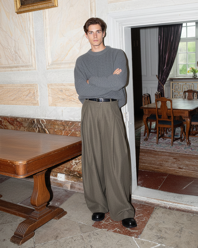 Wide-Leg Pleated Trousers