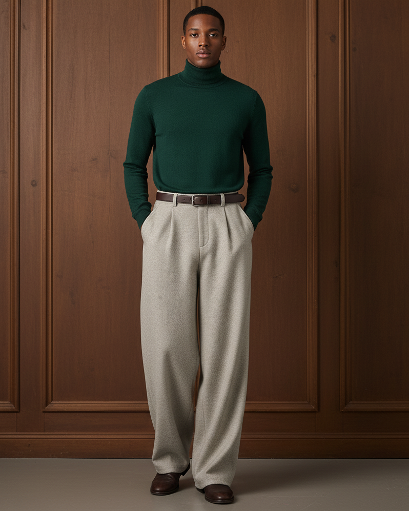 Wool Blend Wide-Leg Trousers