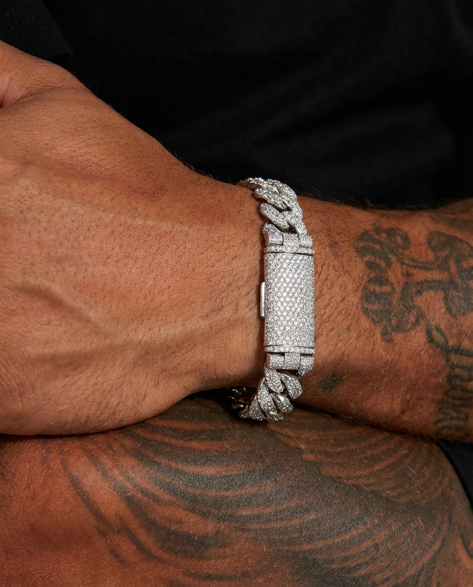 Fully Iced Lock Cuban Bracelet